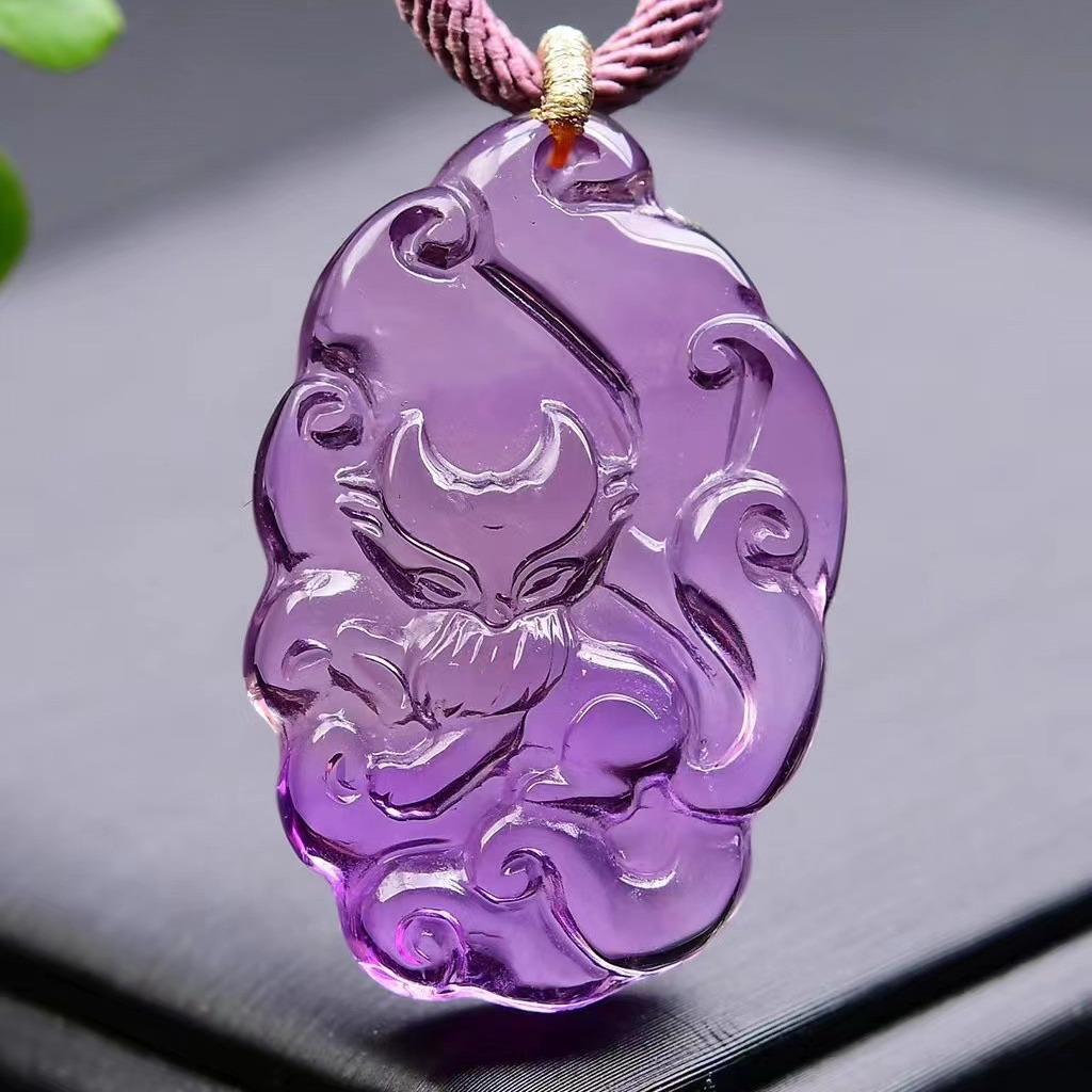 高端天然紫水晶如意九尾狐吊坠项链毛衣链饰品礼物