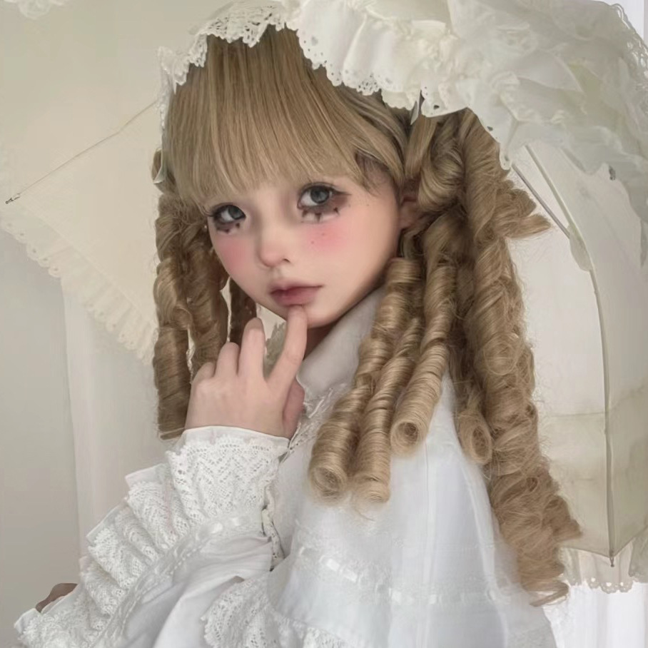 凡尔赛少女-金色罗马卷短发哥特风lolita假发女甜美自然全头套式