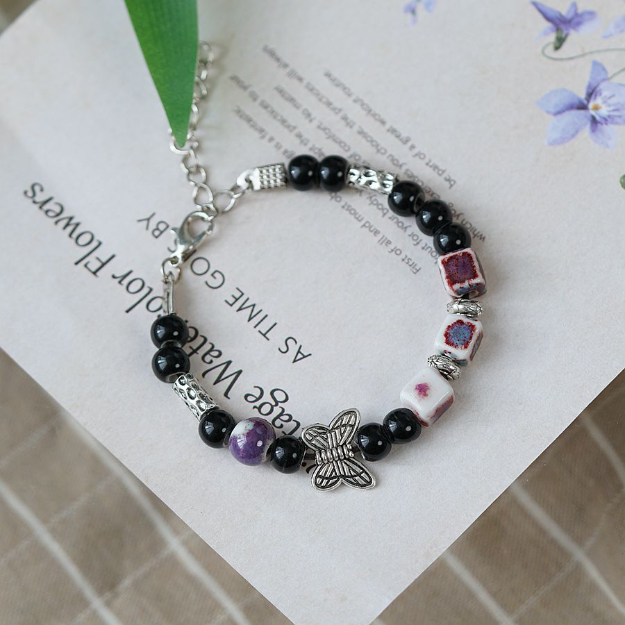 artistic crafts woven adjustable jingdezhen ceramic bracelet female national style new chinese butterfly carrying strap female one-meter porcelain