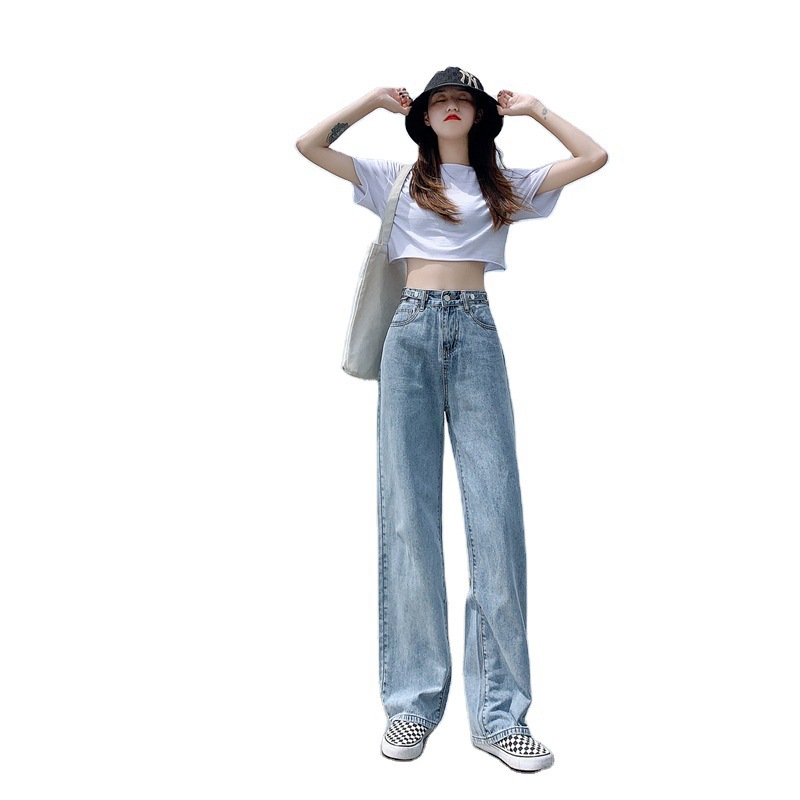 High Waist Wide Leg Pants Spring and Autumn Jeans Women's New Loose Drooping Mop Straight Pants