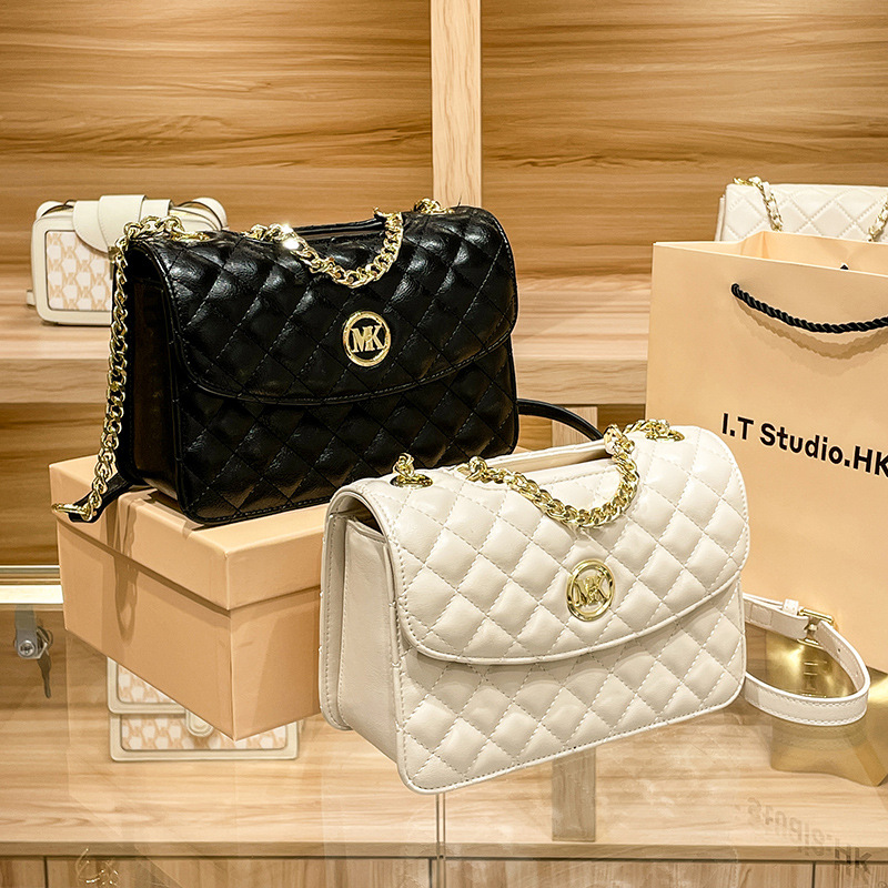 香港品牌mk真皮手提女包高级感菱格链条包女夏百搭斜挎包2022新款
