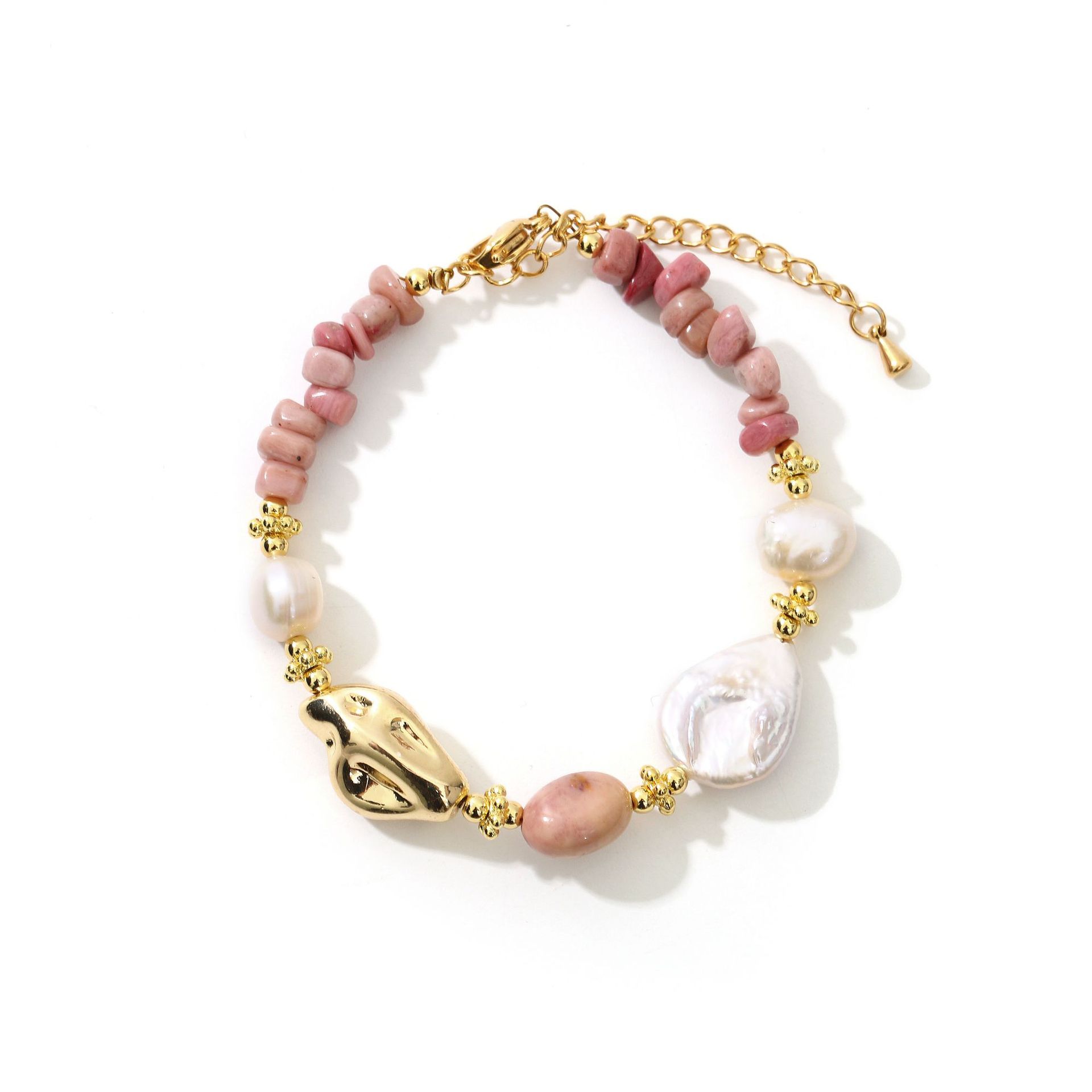 Original Rose Stone Baroque Pearl All-Match Bracelet Niche Design Light Luxury Bracelet Girlfriends Student Jewelry