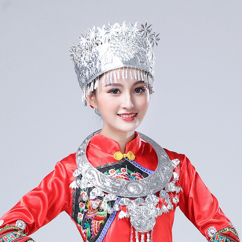 苗族头饰发饰苗银头饰母女项圈女童纯手工银饰帽子民族服装配饰