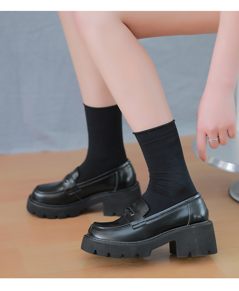 美足动力日系小皮鞋女夏季jk配裙子一脚蹬软皮厚底乐福鞋101971