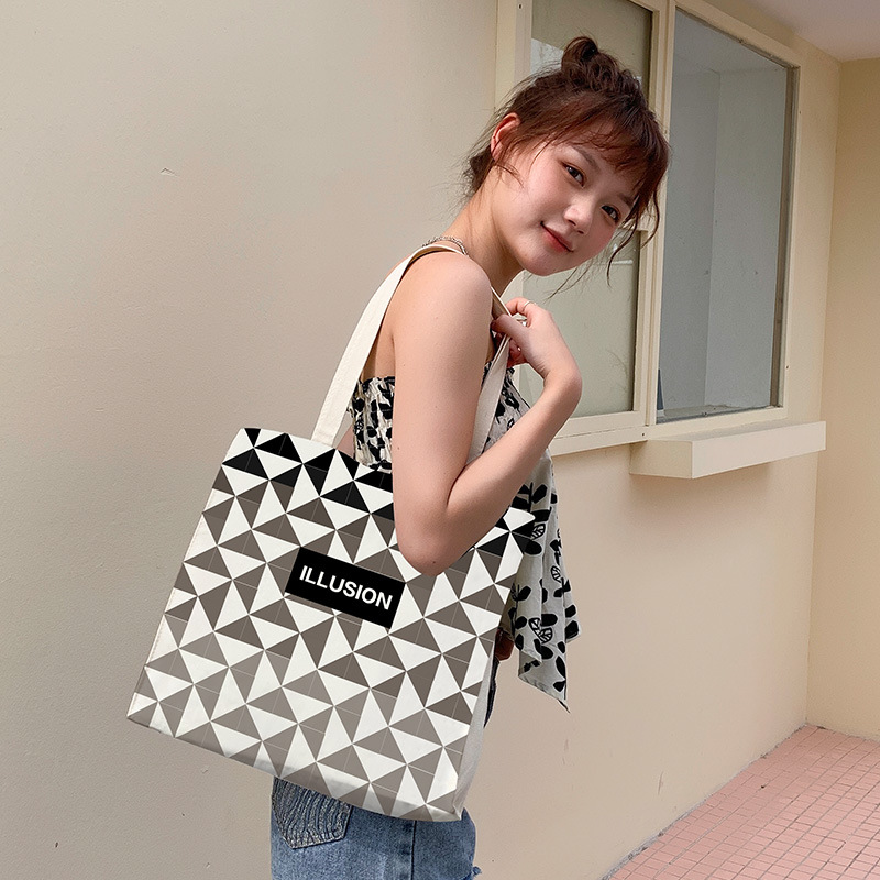 Canvas Bag Hand Carrying Book Bag European and American Korean Style Large Capacity Shoulder Bag Tote Bag Korean Leisure Bag One Piece Dropshipping