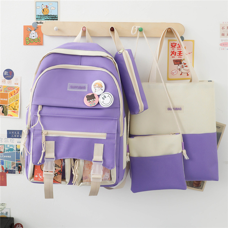 2022 Summer New College Students Bag Korean Style Casual Contrast Color Set Backpack Outdoor Travel Computer Backpack