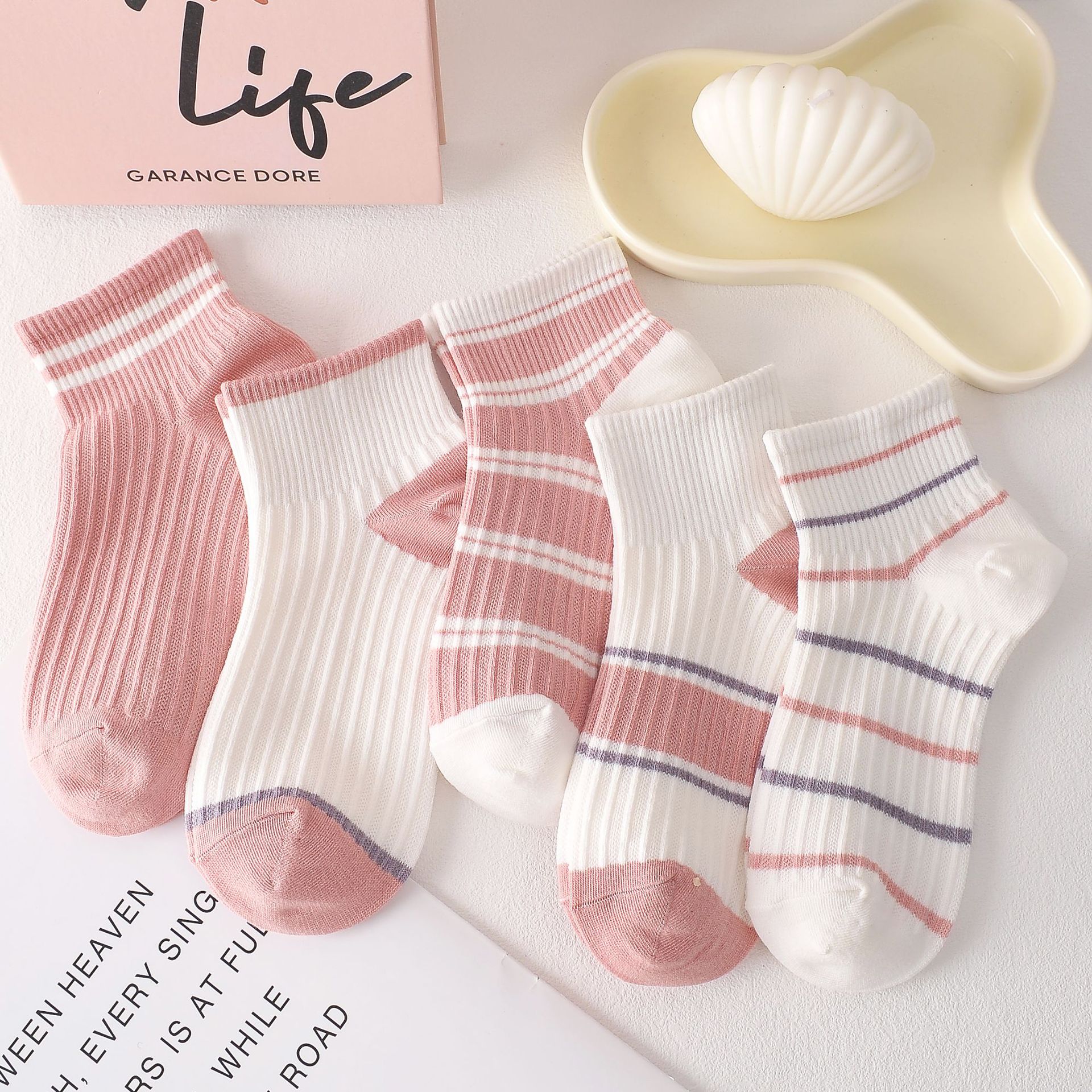 Spring and Summer Socks Women's Boat Socks Korean Style Striped Coffee Color Ins Style College Style Low-Cut Women's Socks Low Top Factory Wholesale