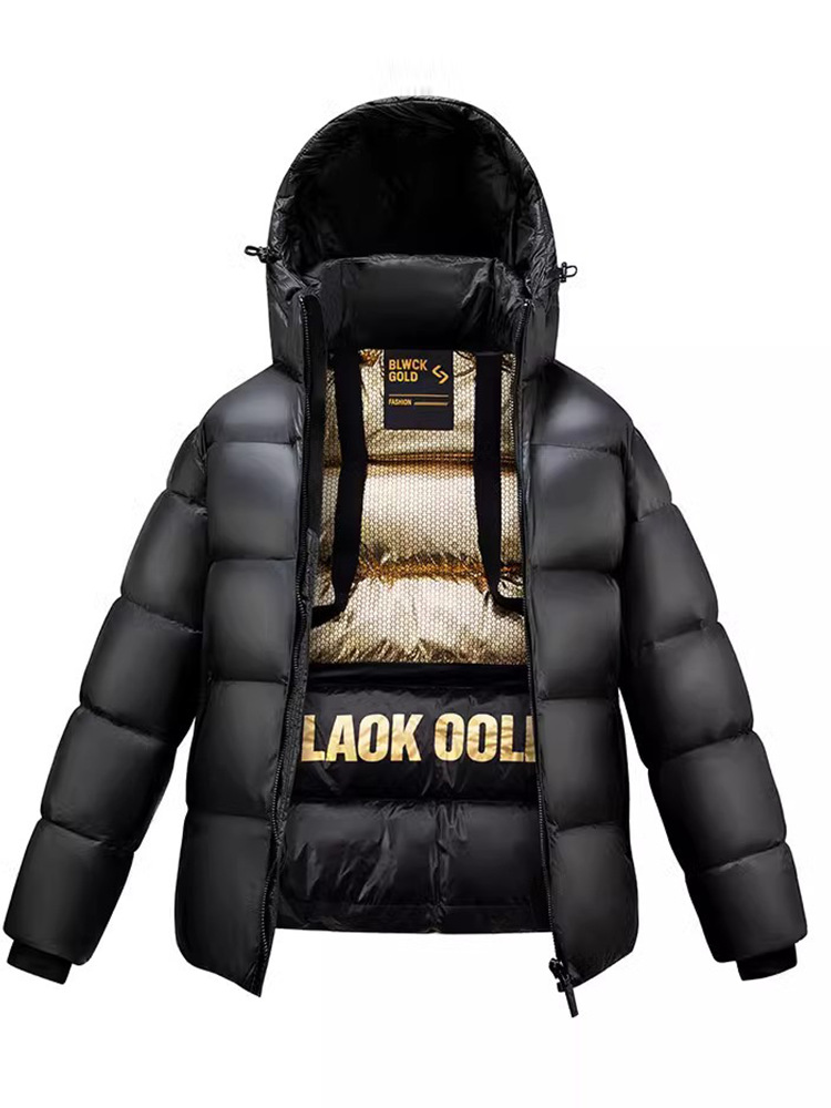 2023 Winter New Black Gold down Jacket Men's and Women's Same Warm Thickened Hooded Couple Simple White Duck down Coat