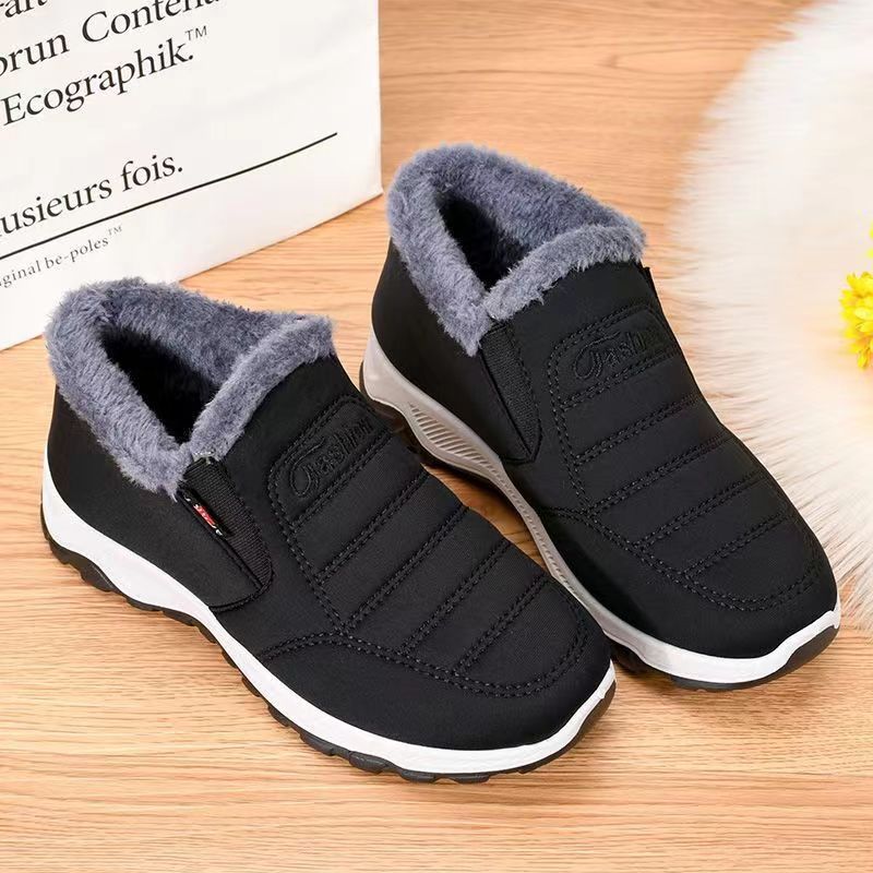 Women's Cotton-Padded Shoes Winter Warm Fleece-Lined Thickened Old Beijing Cloth Shoes Soft Bottom Waterproof Non-Slip Mother Cotton Boots