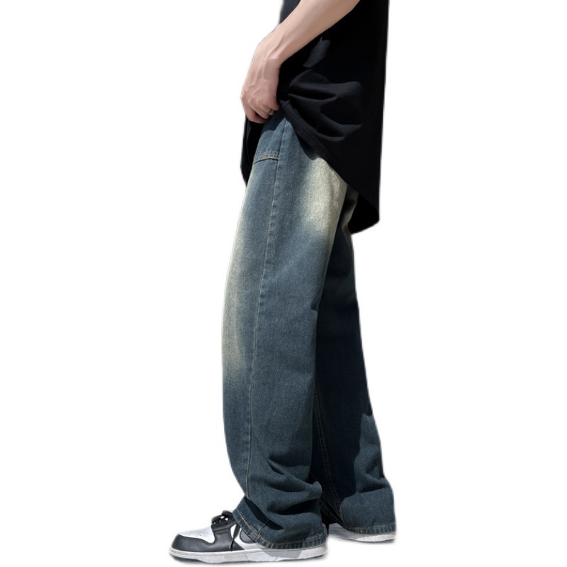 American Retro Jeans Men's Autumn Loose Wide Leg Mop Pants Ins Fashion Brand High Street Draping Straight Pants