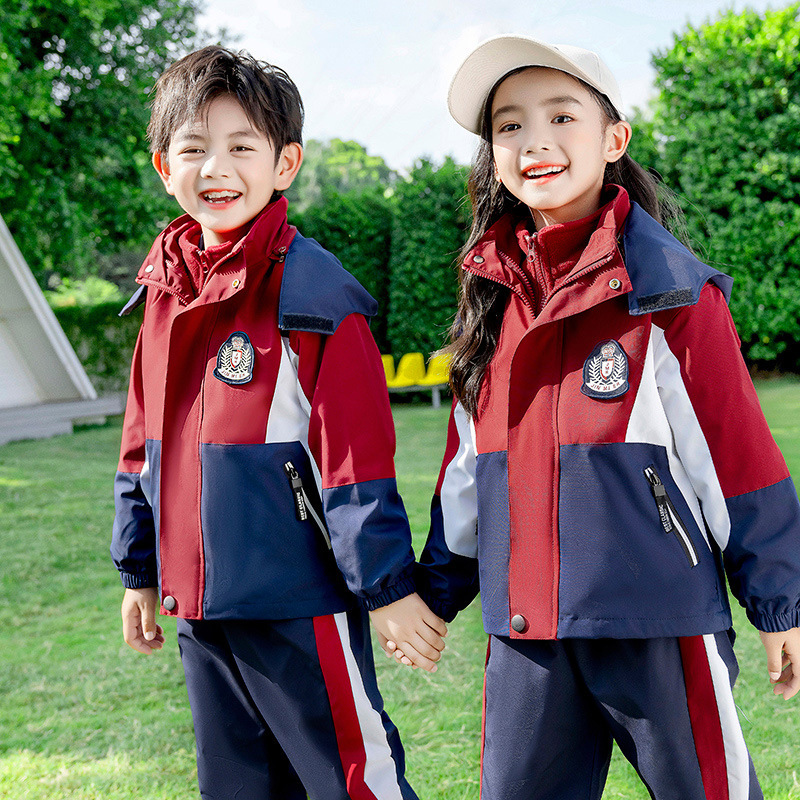 幼儿园园服小学生秋冬季冲锋衣三件套可拆卸运动风套装统一班校服