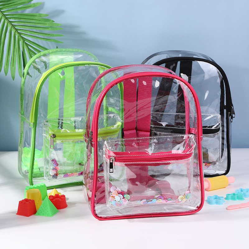 新款透明塑料儿童玩具背包 pvc胶骨收纳书包 塑料薄膜拉链双肩包