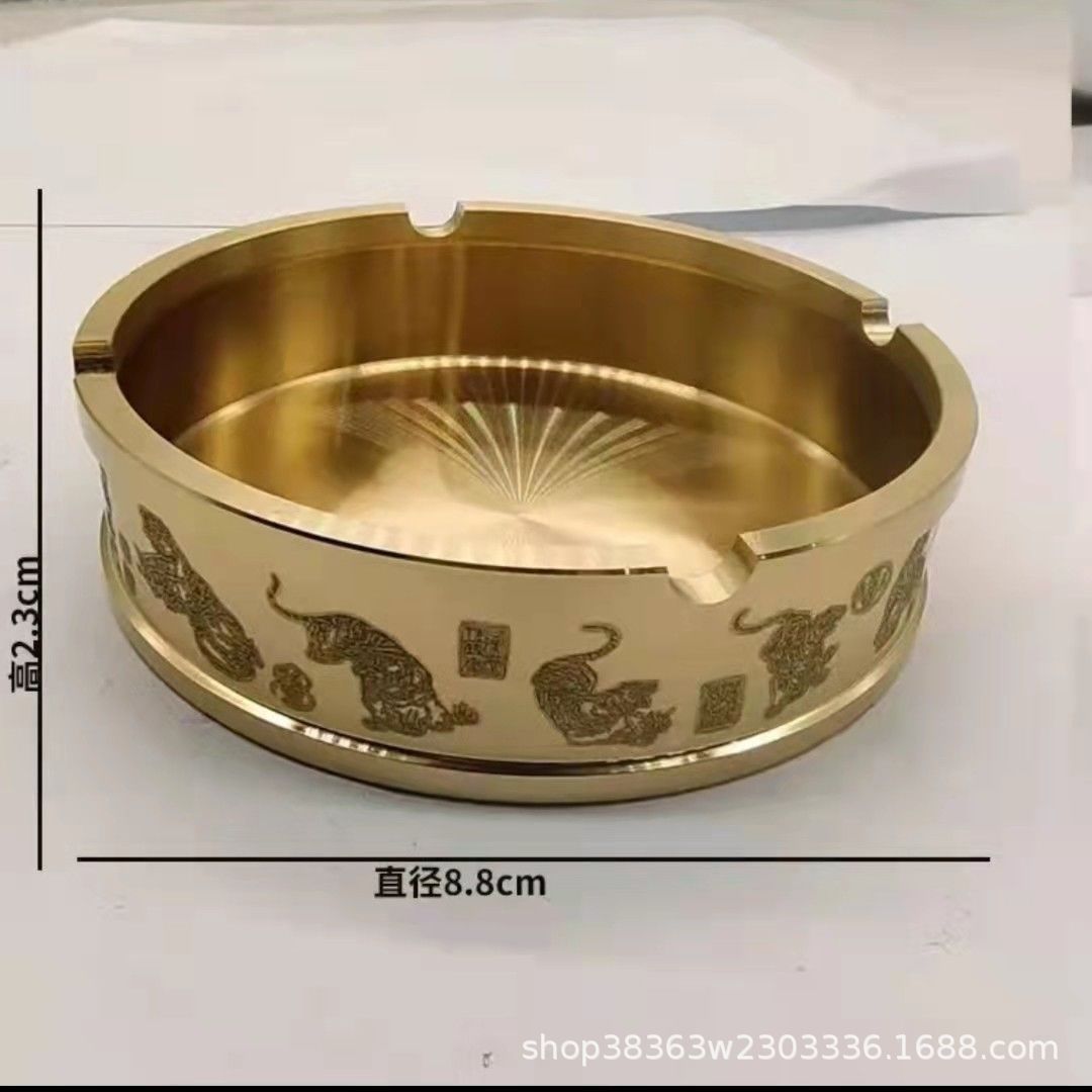 黄铜烟灰缸五虎五牛送福铜工艺品办公室纯铜摆件义乌小商品 铜器