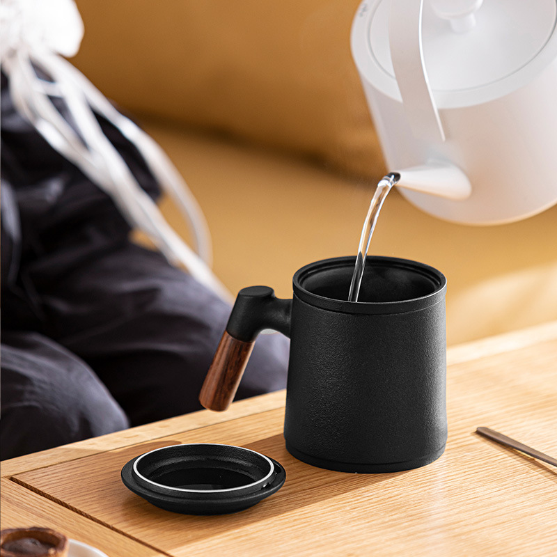 办公室泡茶杯茶水分离杯陶瓷杯子带盖过滤水杯个人专用杯logo