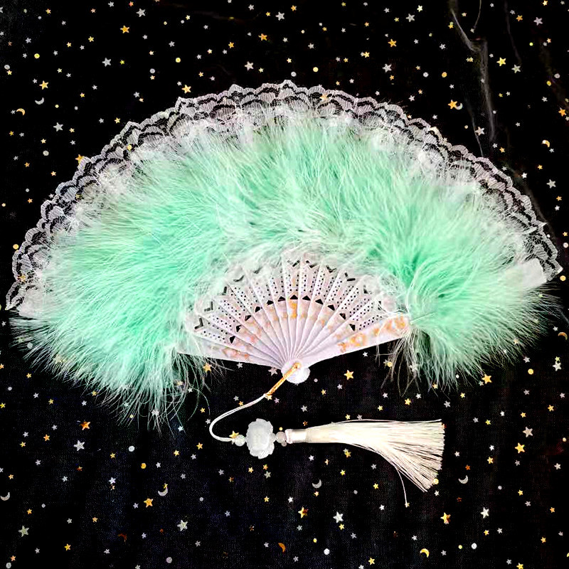 双面白色羽毛扇子复古风折扇旗袍中国风儿童舞蹈影视表演拍摄道具