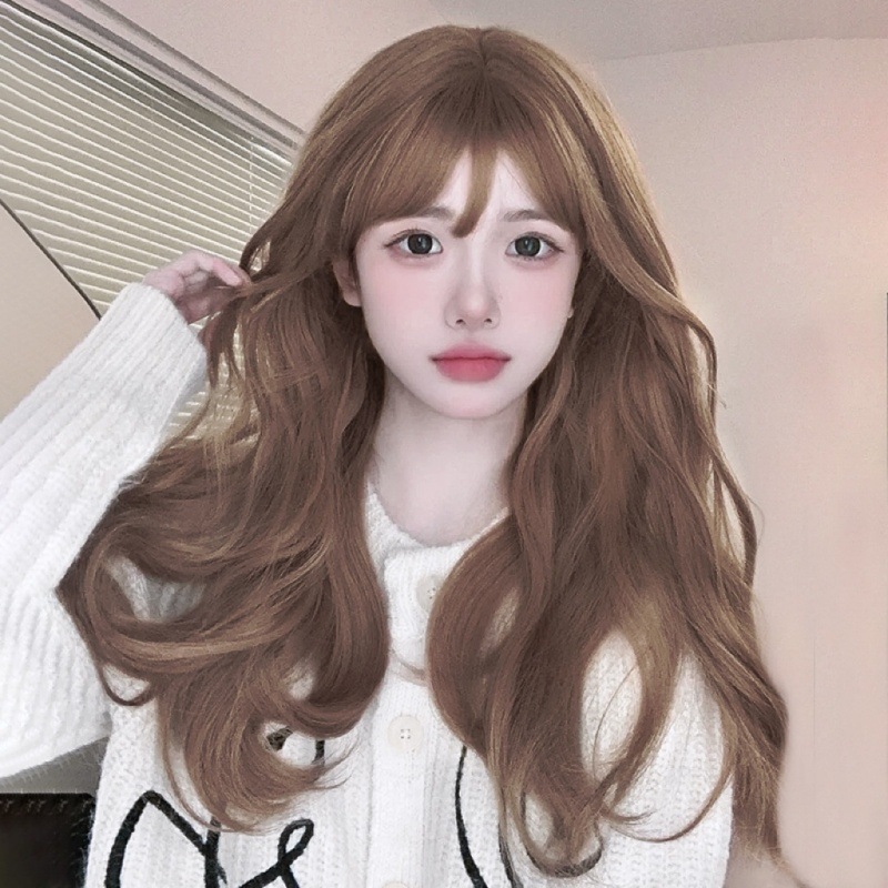 闪舞假发女蜜茶亚麻色长发自然甜美蓬松网红lolita长卷发全头套式