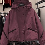 女显瘦二棉宽松短款冲锋衣连帽夹棉夹克棒球服工装雪尼尔氨纶无袖