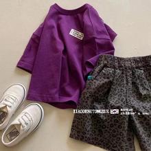 韩版童装男女童短袖T恤夏季儿童洋气紫色上衣宝宝休闲宽松套头衫