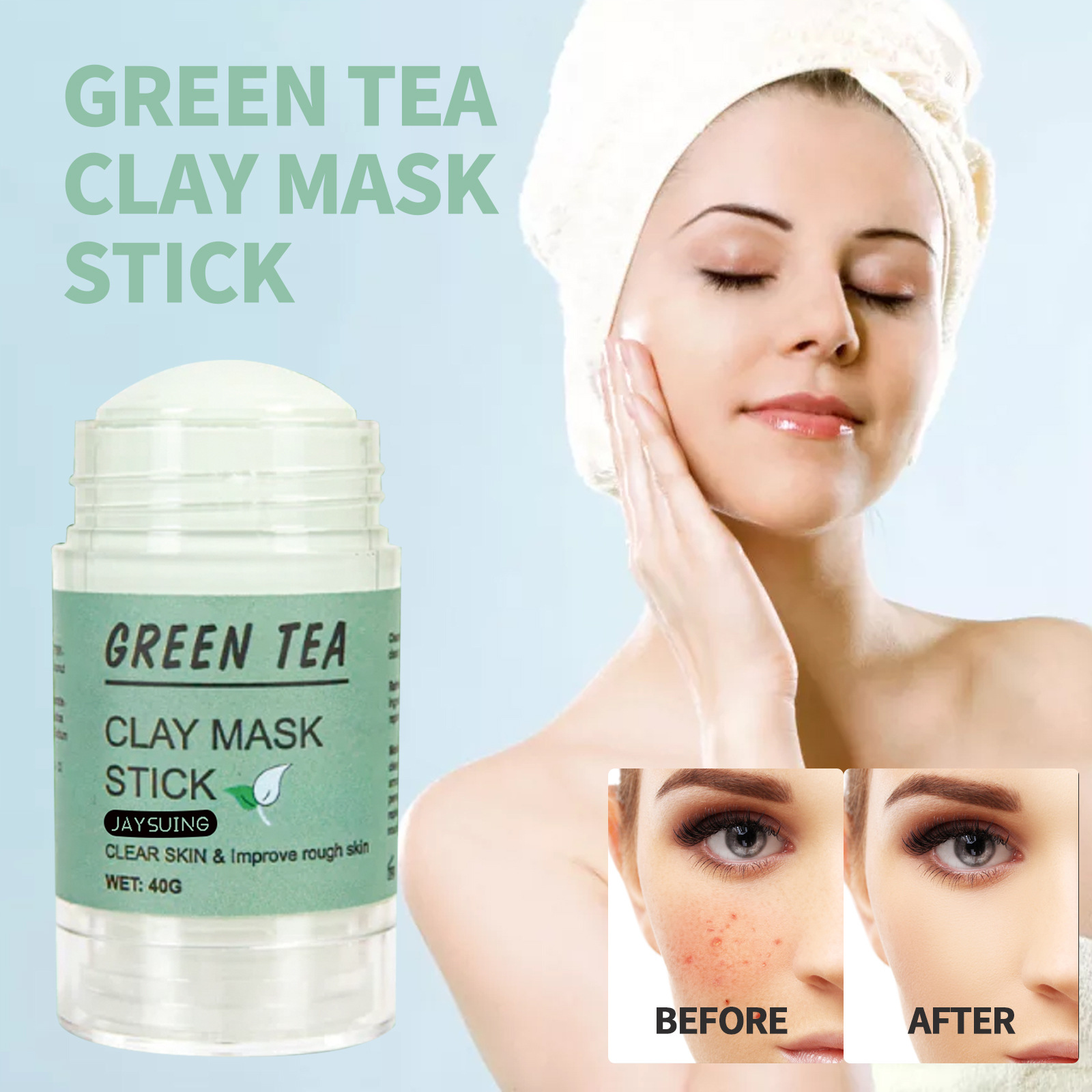 Jaysuing Green Tea Clay Mask Stick Deep Cleansing Firming Pores Spot Fading Blackhead Removing Clay Mask Stick