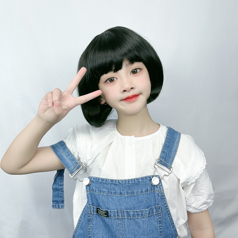 儿童假发女齐刘海短发可爱波波头宝宝写真模特化纤假发套一件代发