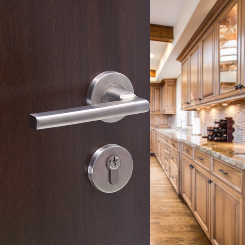 304拉丝不锈钢室内卧室门锁 046空心扁管简约门锁执手 仿精铸拉手