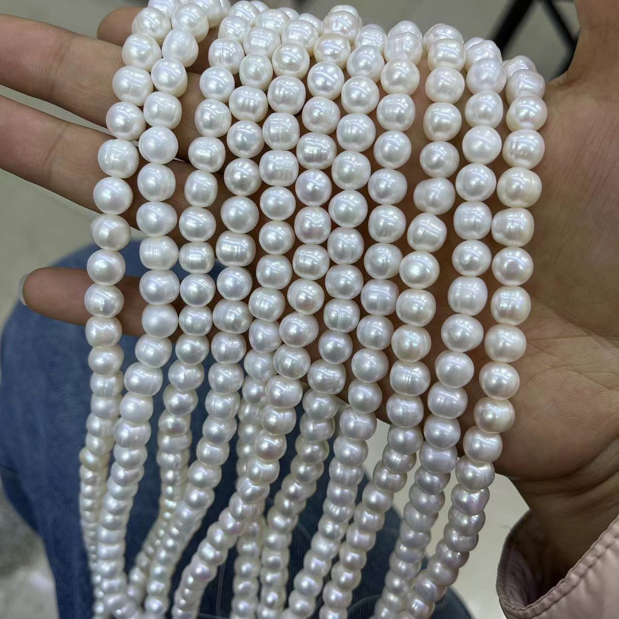 现货天然淡水珍珠8-9mm 冲头 鸡蛋圆diy项链手链饰品配件批发