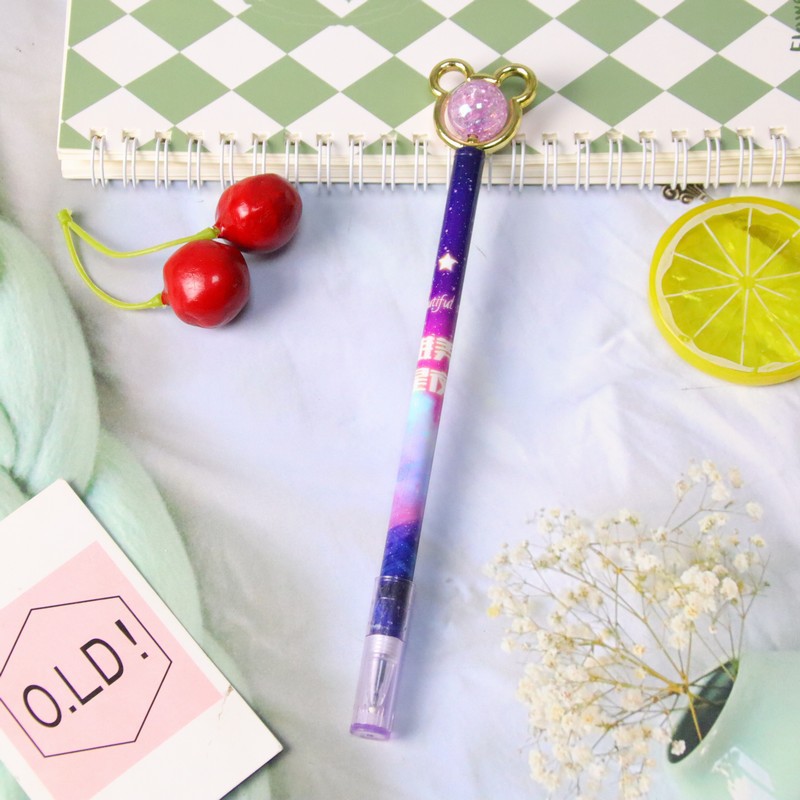 Crystal Bear Cap Drawing Pen Cute Stationery Student Flower Film Gel Pen Good-looking Ball Pen Office Signature Pen Wholesale