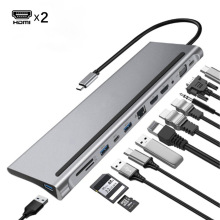 十二合一Type-C扩展坞USB3.1转双hdmi网口VGA电脑HUB MST多屏拓展