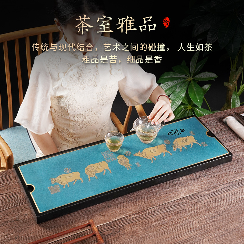 铜派乌金石铜茶盘家用排水茶台室内乌金石托盘茶道沥水盘功夫茶具