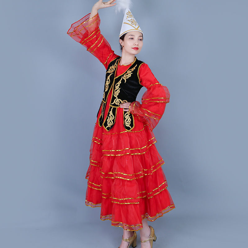 新疆哈萨克族舞蹈服装夏季两件套舞蹈演出服装新款民族风舞服