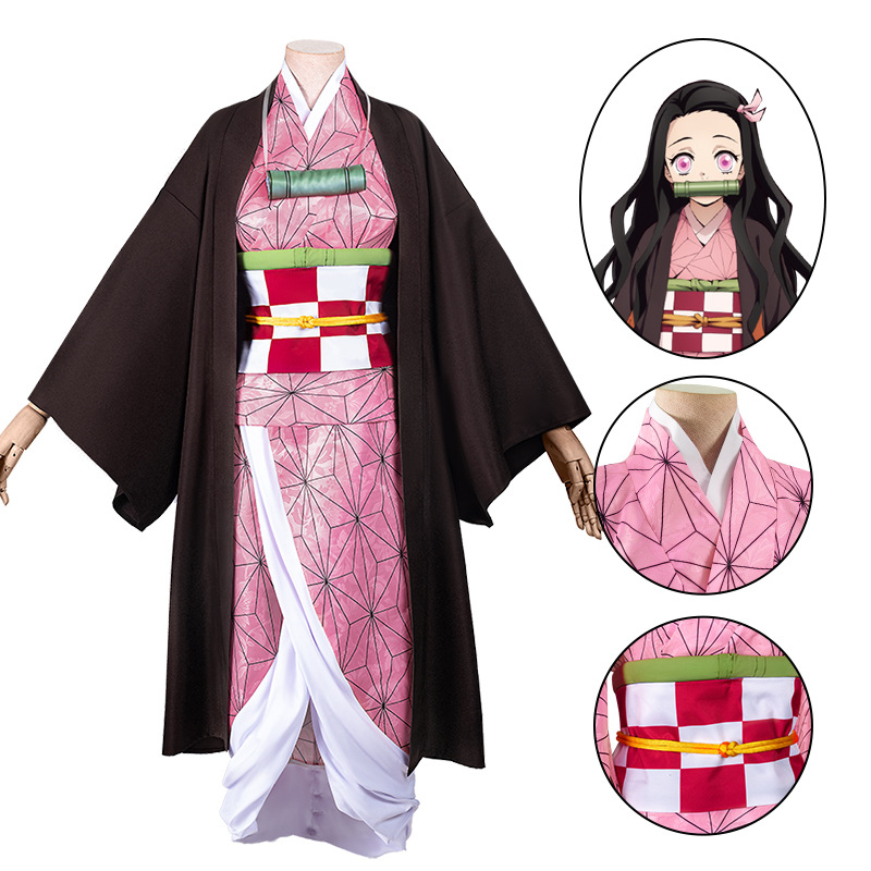 跨境专供鬼灭之刃祢豆子cos服日本经典动漫和服cosplay服装女