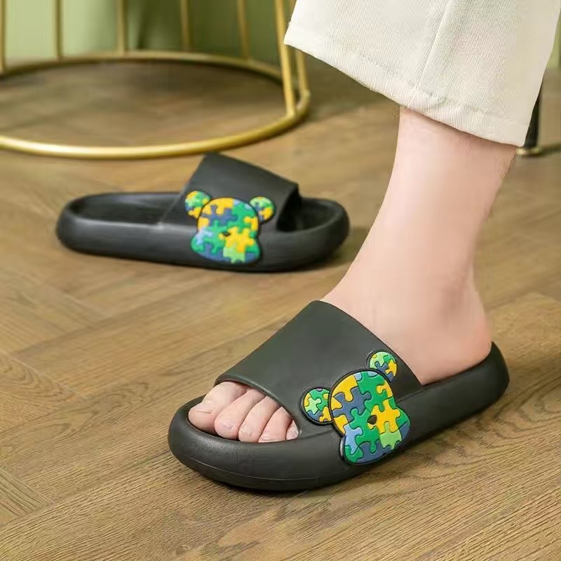 Cute Puzzle Slippers for Men and Women Couple Home Bathroom Thick Bottom Bath Sandals Wholesale Cross-Border