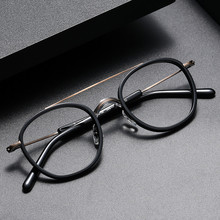 网红同款全框手作文艺眼镜GMS117圆脸复古纯钛眼镜架双梁
