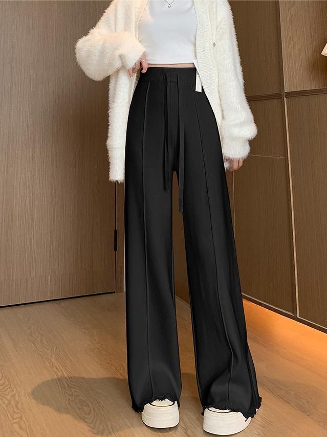 Fashion Fried Street Rose Pink Tassel High Waist Slimming Drooping Straight Pants Women 2023 Autumn and Winter New Loose Casual Pants Women