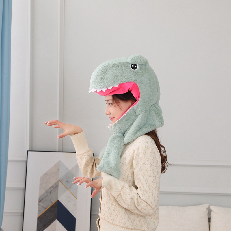 批发 恐龙连帽子围巾 毛绒头套拍照道具写真道具卡通头套摄影道具