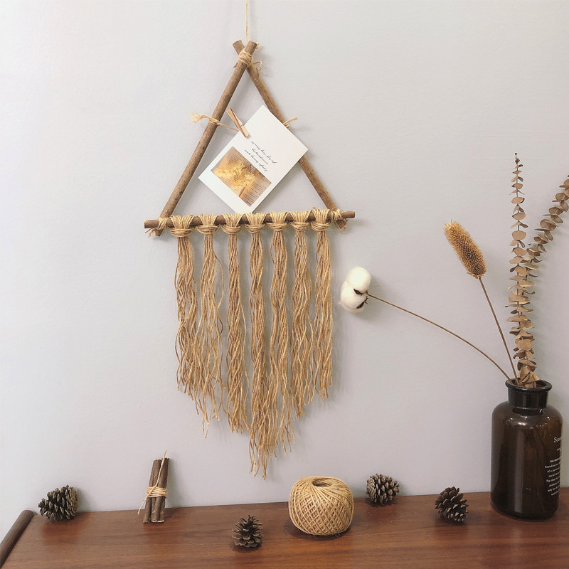 创意北欧照片墙手工编织流苏麻绳民宿墙面壁挂卧室门上装饰品挂饰