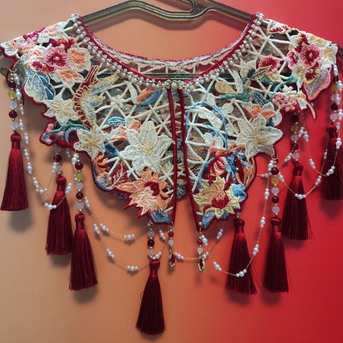 云肩重工云肩披肩珍珠钻石刺绣坎肩云肩领子新中式娃娃领假领古风