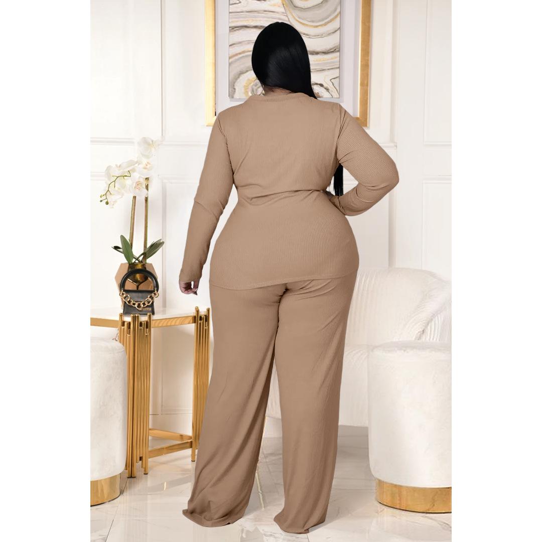 ap7058 欧美时尚大码女装亚马逊夜店 坑条布绑带口袋阔腿裤两件套