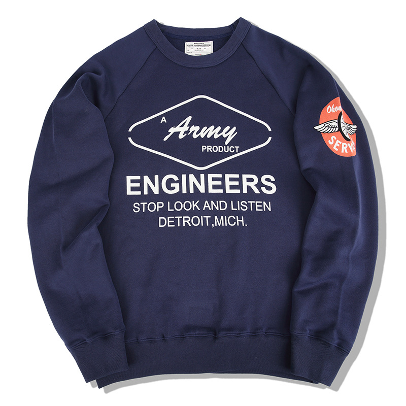 2021新款秋冬 阿美咔叽重磅520克插肩袖印花毛圈底厚款套头卫衣