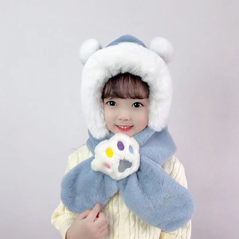 Children's Plush Scarf Winter Integrated Male and Female Baby Korean Style Fleece Ears Protection Cap Super Cute Antlers Thickened Wind-Proof Cap