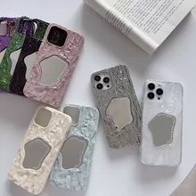 适用iPhone15手机壳浮雕岩石纹网红镜子14Promax苹果13保护套新款