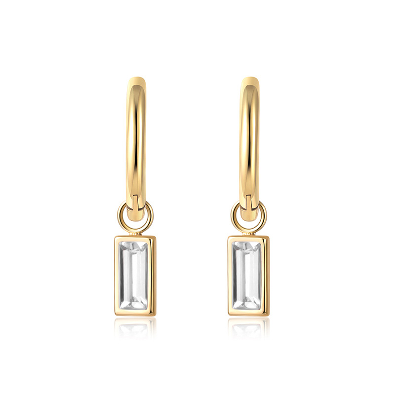 Emerald Zircon Earrings Rectangular Pendant Titanium Steel Ear Ring 14K Gold Simple Pendant Earrings Female Live Wholesale