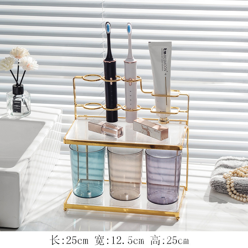 Wholesale Light Luxury Toothbrush Rack Bathroom Punch-Free Tooth Glass Suit Tooth Cup Tooth Mug Multifunctional Storage