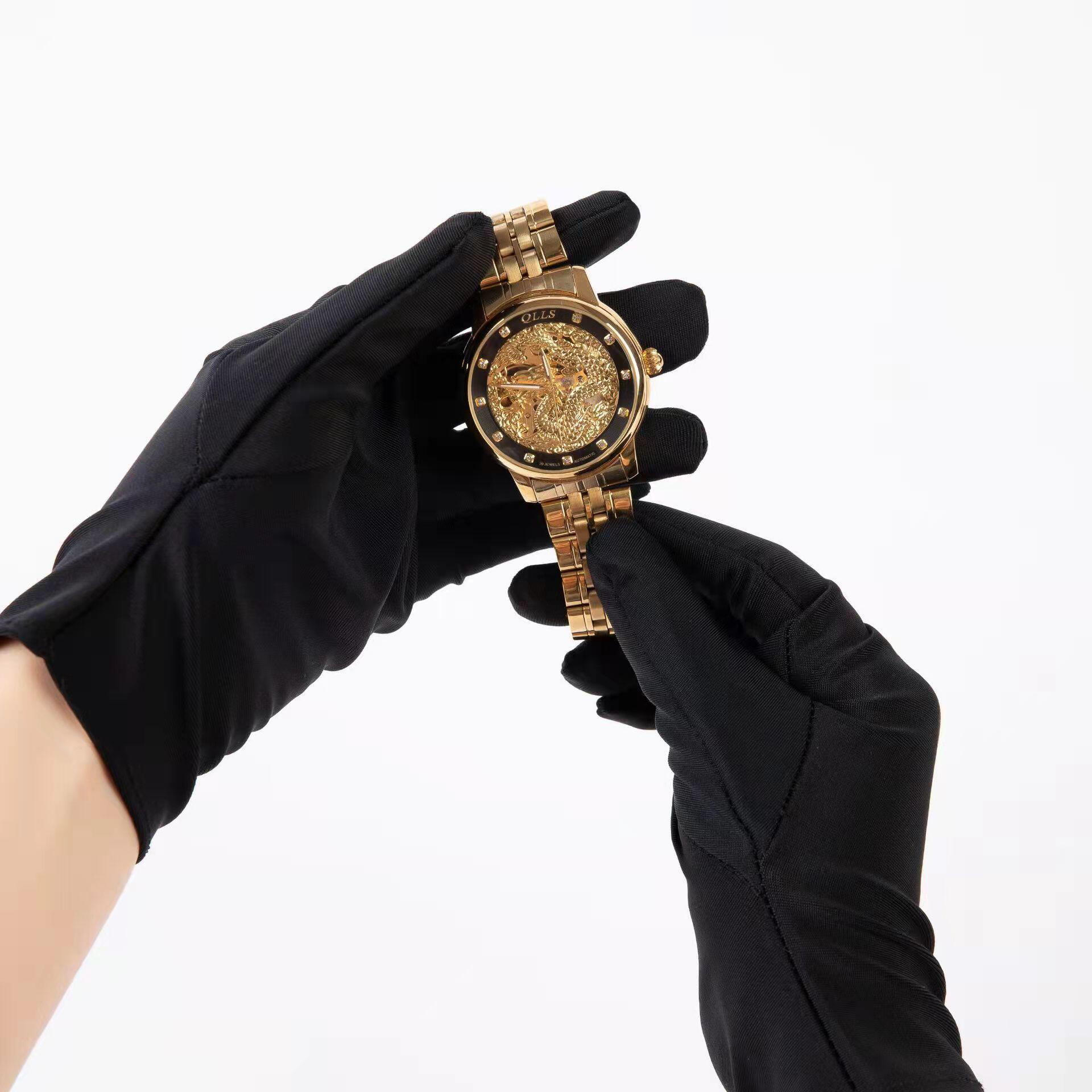 黑色珠宝手套莱卡氨纶手套超细纤维无尘珠宝手表文玩礼仪作业手套