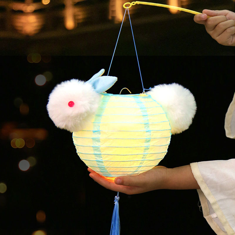 新年兔子灯元宵儿童手工diy发光玉兔花灯迷你女孩古风汉服幼儿园