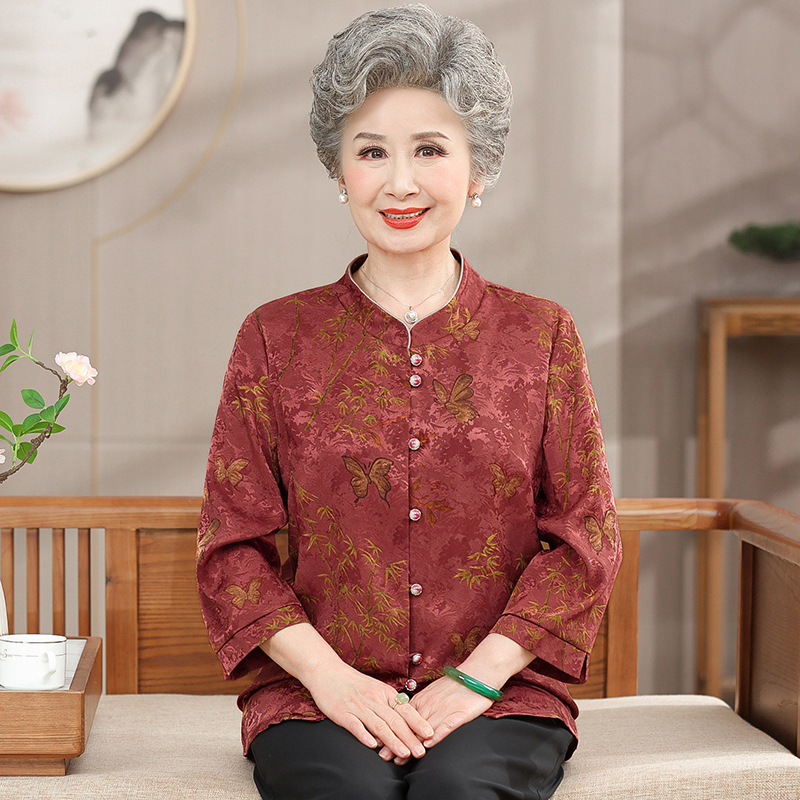 奶奶婚宴礼服夏装女中老年人唐装结婚妈妈装夏季衣服老人大寿衬衫