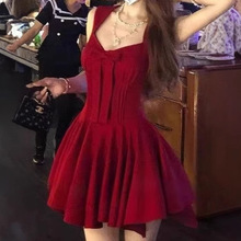 玫瑰人生辣妹纯欲风公主裙蝴蝶结千金感收腰显瘦显瘦无袖连衣裙女