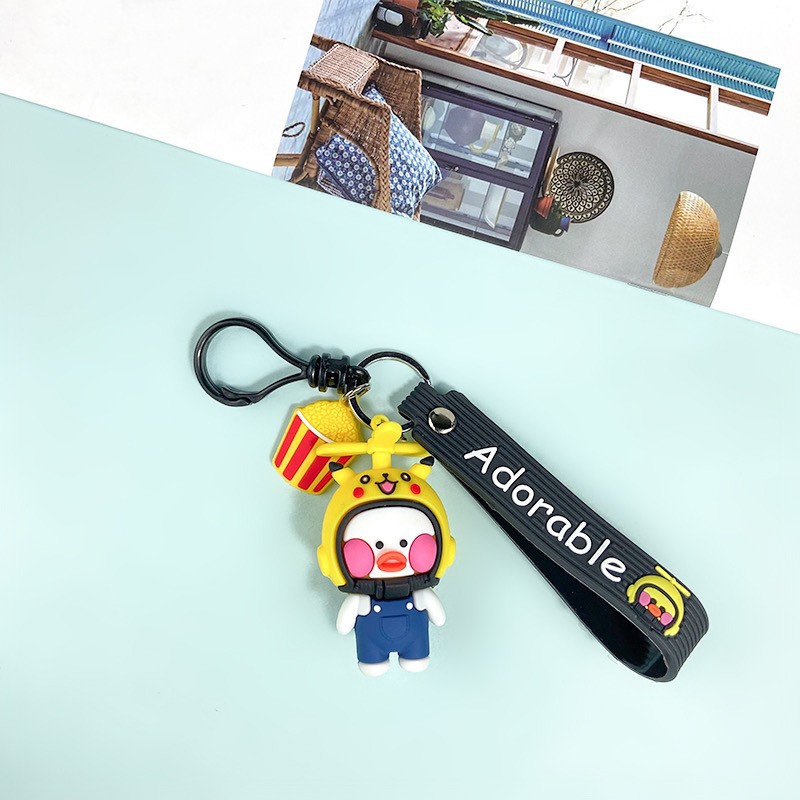 Creative Cartoon Bamboo Dragonfly Hyaluronic Acid Duck Keychain Cute Helmet Dududuck Key Chain Men and Women Handbag Pendant