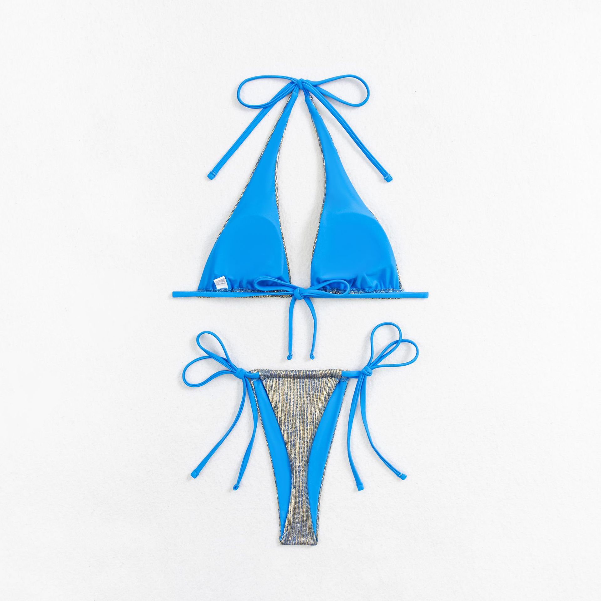 原版金银丝闪光比基尼2024新款欧美泳衣女性感兴城分体绑带泳衣