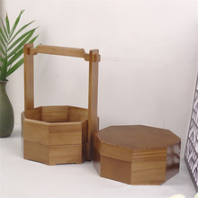 提盒面包点心盒提篮式木制送餐盒复古竹质月饼礼品盒